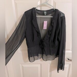 Front tie up sheer long sleeve top